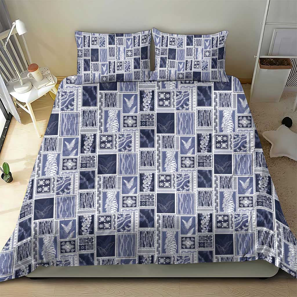 Vintage Aloha Block Quilt Bedding Set Blue Inspired Lei Motifs LT9 - Polynesian Pride