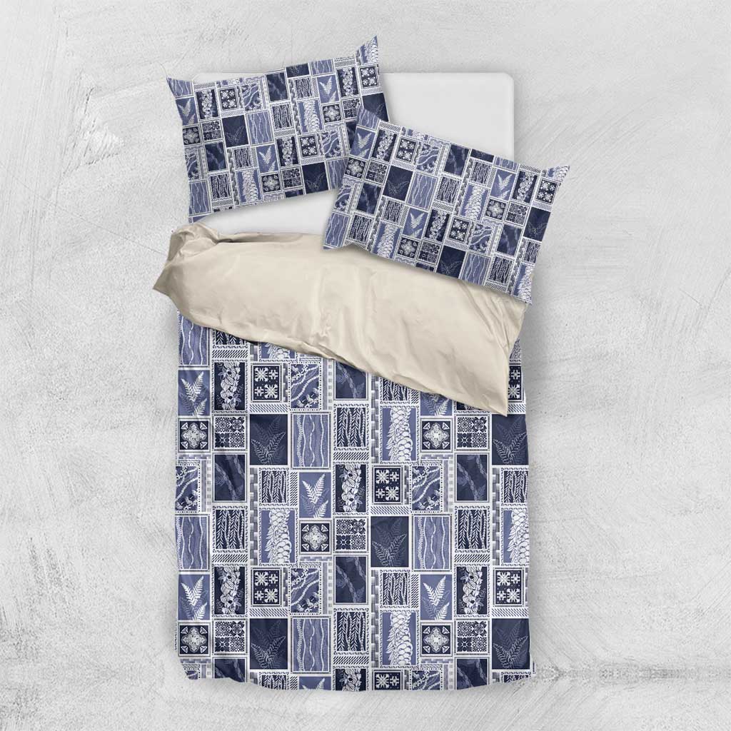 Vintage Aloha Block Quilt Bedding Set Blue Inspired Lei Motifs LT9 US Twin 172cm x 218cm Blue - Polynesian Pride