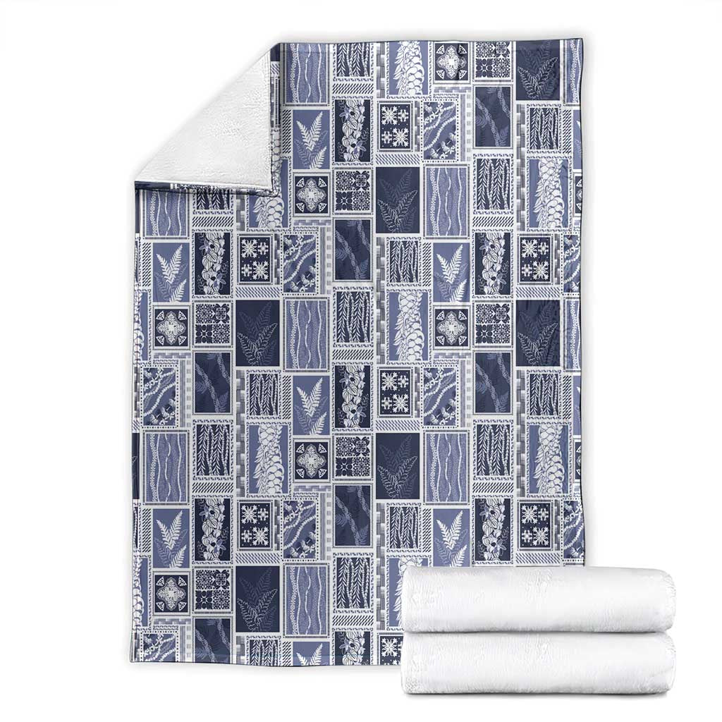 Vintage Aloha Block Quilt Blanket Blue Inspired Lei Motifs - Polynesian Pride