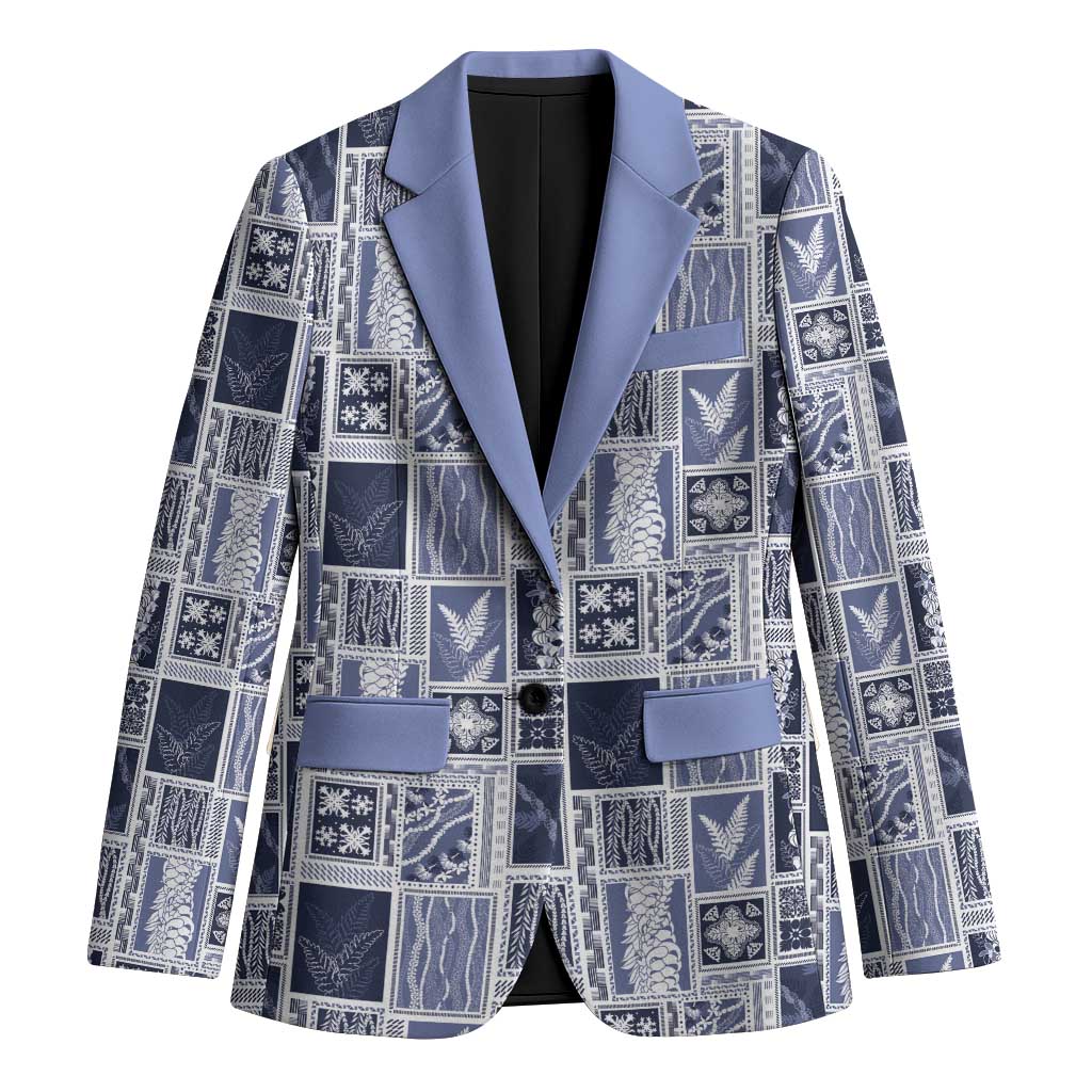 Vintage Aloha Block Quilt Blazer Blue Inspired Lei Motifs - Polynesian Pride