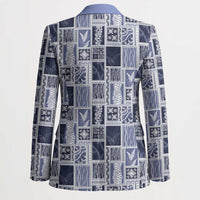 Vintage Aloha Block Quilt Blazer Blue Inspired Lei Motifs - Polynesian Pride