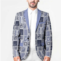 Vintage Aloha Block Quilt Blazer Blue Inspired Lei Motifs - Polynesian Pride