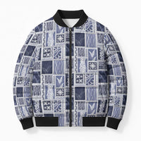 Vintage Aloha Block Quilt Bomber Puffer Jacket Blue Inspired Lei Motifs LT9 Unisex Blue - Polynesian Pride