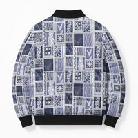 Vintage Aloha Block Quilt Bomber Puffer Jacket Blue Inspired Lei Motifs LT9 - Polynesian Pride