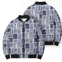 Vintage Aloha Block Quilt Bomber Puffer Jacket Blue Inspired Lei Motifs LT9 - Polynesian Pride
