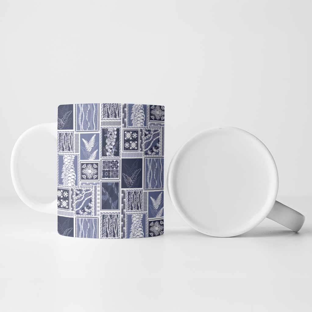 Vintage Aloha Block Quilt Ceramic Mug Blue Inspired Lei Motifs - Polynesian Pride