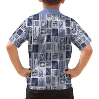 Vintage Aloha Block Quilt Family Matching Long Sleeve Bodycon Dress and Hawaiian Shirt Blue Inspired Lei Motifs - Polynesian Pride