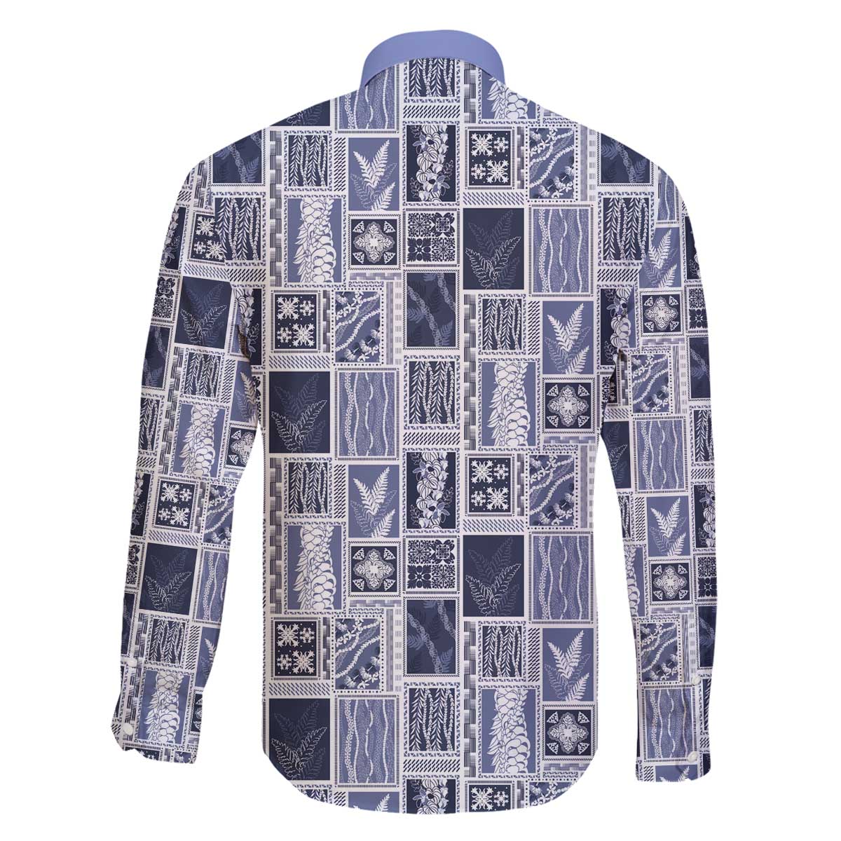 Vintage Aloha Block Quilt Family Matching Off The Shoulder Long Sleeve Dress and Hawaiian Shirt Blue Inspired Lei Motifs - Polynesian Pride