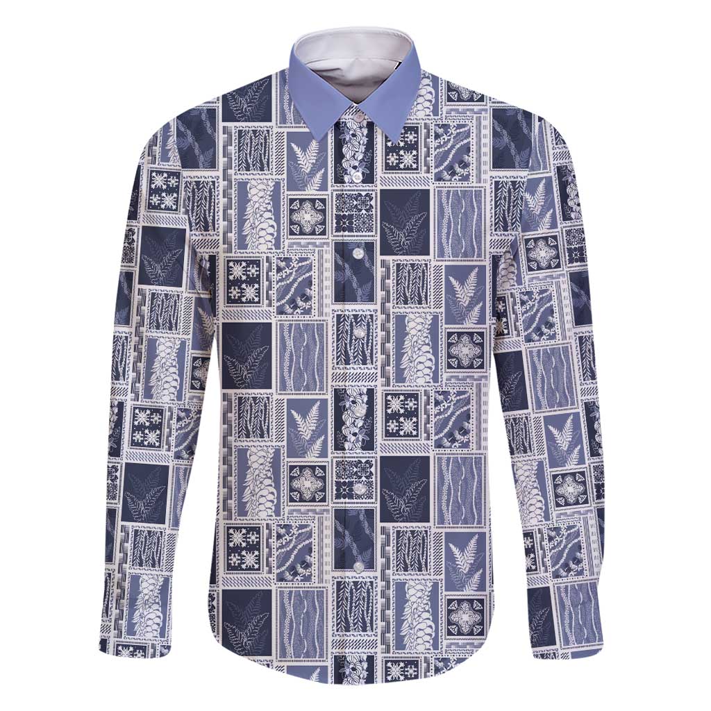 Vintage Aloha Block Quilt Family Matching Short Sleeve Bodycon Dress and Hawaiian Shirt Blue Inspired Lei Motifs - Polynesian Pride