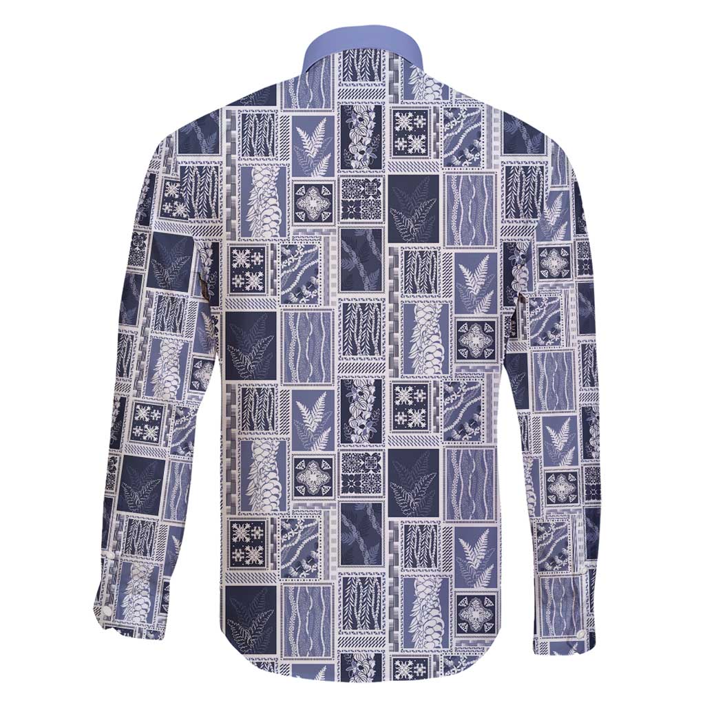 Vintage Aloha Block Quilt Family Matching Short Sleeve Bodycon Dress and Hawaiian Shirt Blue Inspired Lei Motifs - Polynesian Pride