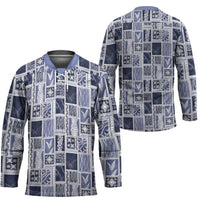 Vintage Aloha Block Quilt Hockey Jersey Blue Inspired Lei Motifs - Polynesian Pride