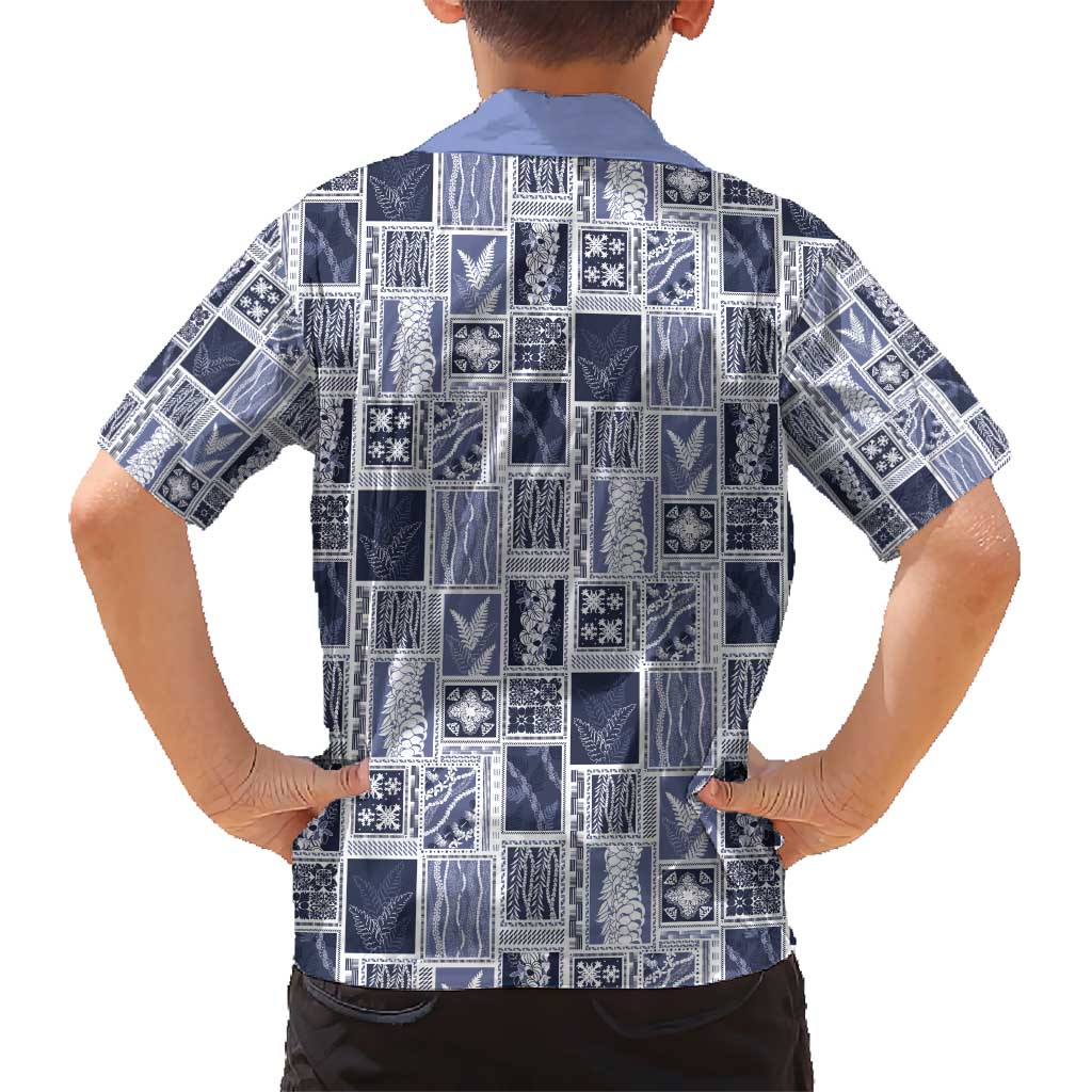 Vintage Aloha Block Quilt Kid Hawaiian Shirt Blue Inspired Lei Motifs - Polynesian Pride