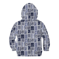 Vintage Aloha Block Quilt Kid Hoodie Blue Inspired Lei Motifs - Polynesian Pride