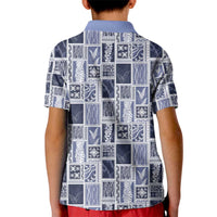 Vintage Aloha Block Quilt Kid Polo Shirt Blue Inspired Lei Motifs - Polynesian Pride
