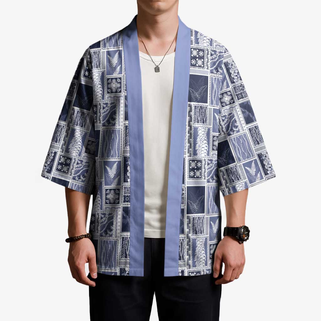 Vintage Aloha Block Quilt Kimono Blue Inspired Lei Motifs - Polynesian Pride