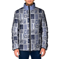 Vintage Aloha Block Quilt Padded Jacket Blue Inspired Lei Motifs LT9 Men Blue - Polynesian Pride