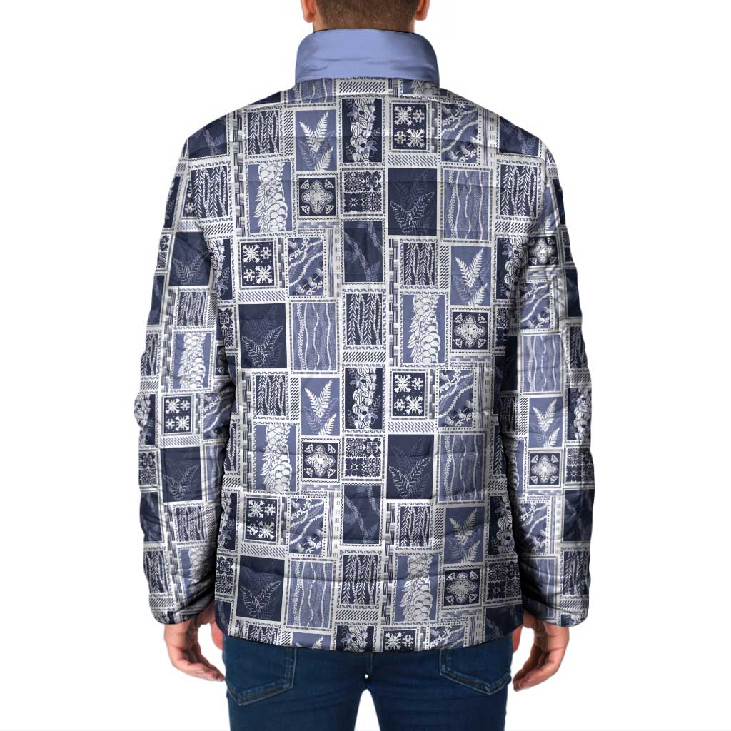 Vintage Aloha Block Quilt Padded Jacket Blue Inspired Lei Motifs LT9 - Polynesian Pride