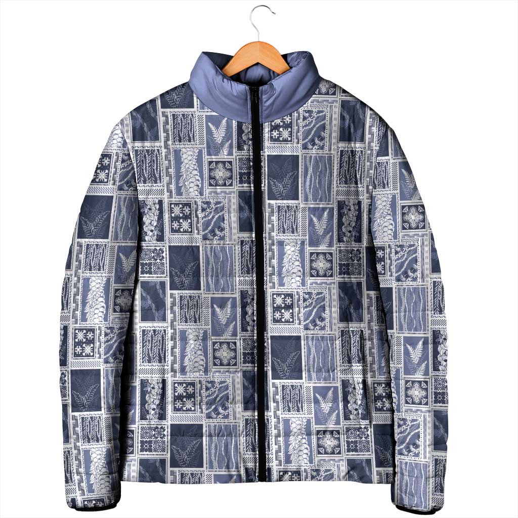 Vintage Aloha Block Quilt Padded Jacket Blue Inspired Lei Motifs LT9 - Polynesian Pride