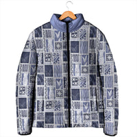 Vintage Aloha Block Quilt Padded Jacket Blue Inspired Lei Motifs LT9 - Polynesian Pride
