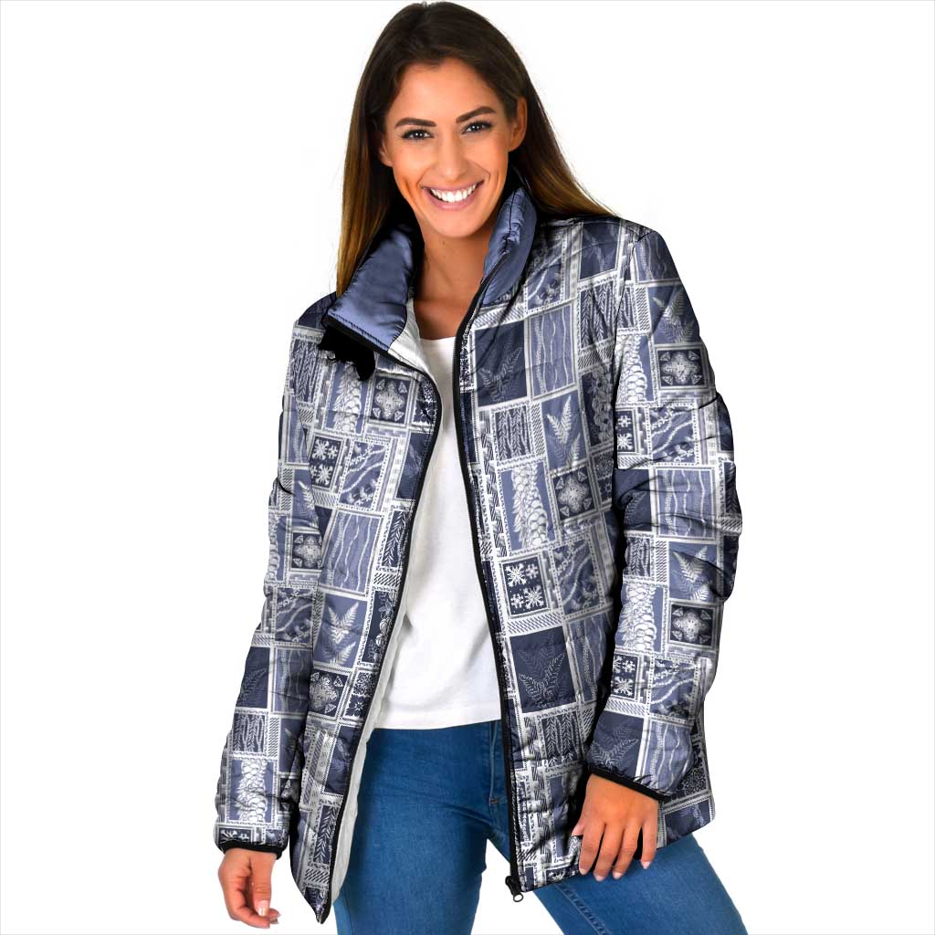 Vintage Aloha Block Quilt Padded Jacket Blue Inspired Lei Motifs LT9 Women Blue - Polynesian Pride
