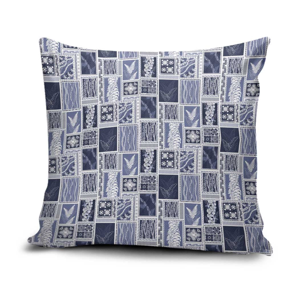 Vintage Aloha Block Quilt Pillow Cover Blue Inspired Lei Motifs LT9 Blue - Polynesian Pride