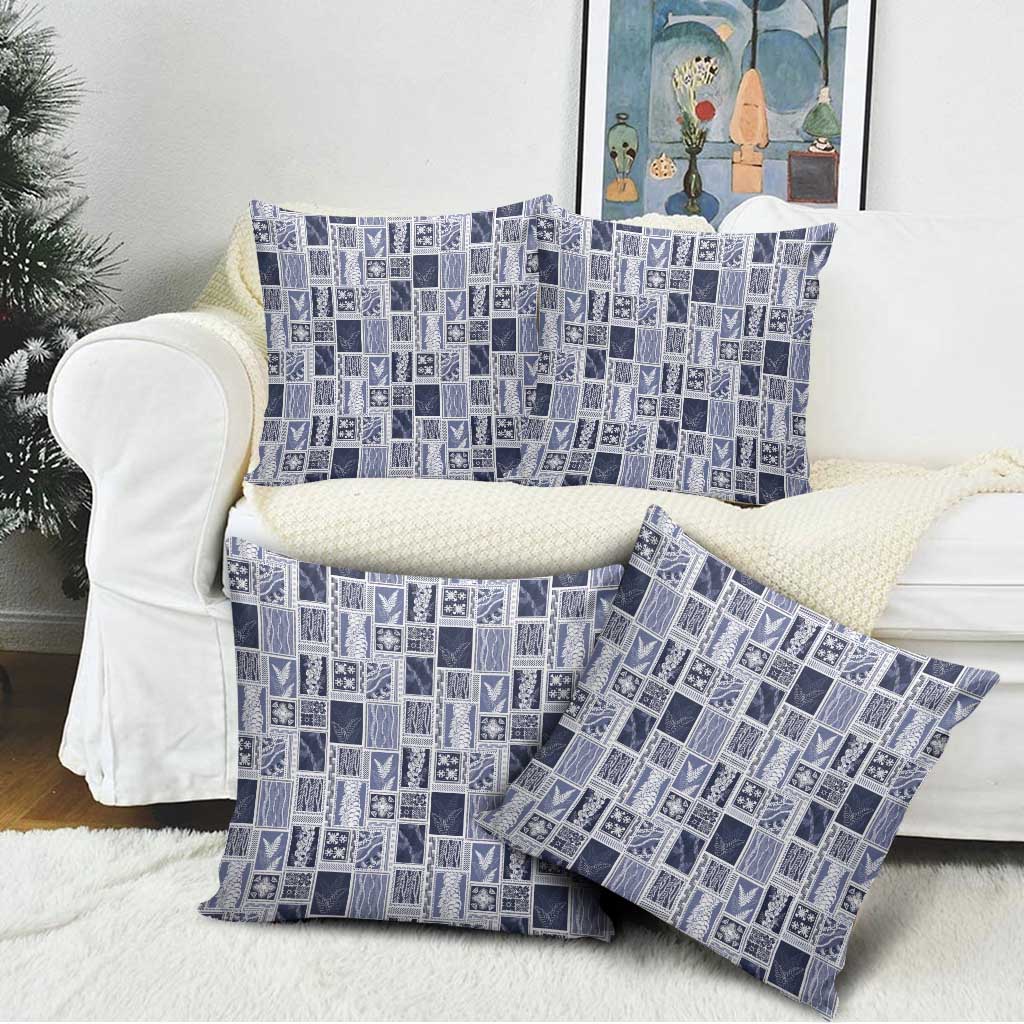 Vintage Aloha Block Quilt Pillow Cover Blue Inspired Lei Motifs - Polynesian Pride