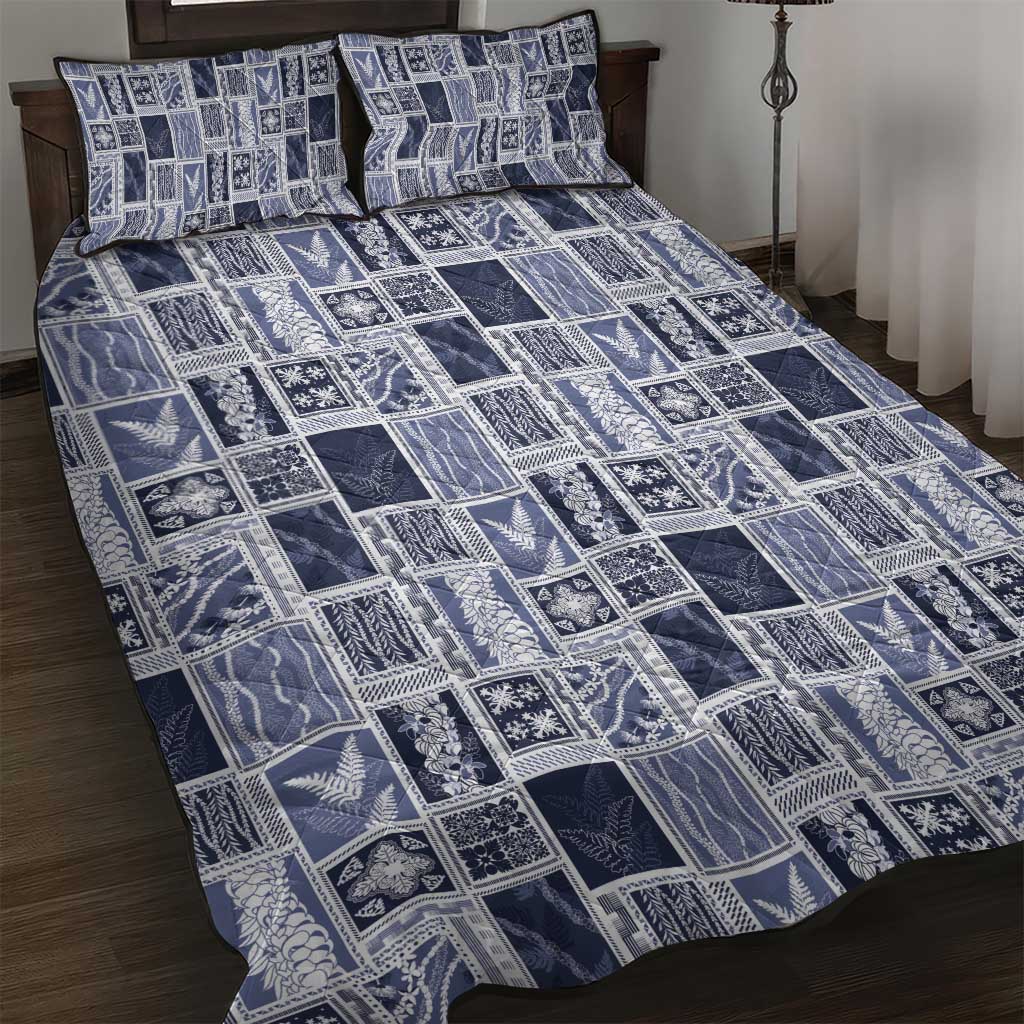 Vintage Aloha Block Quilt Quilt Bed Set Blue Inspired Lei Motifs LT9 Blue - Polynesian Pride
