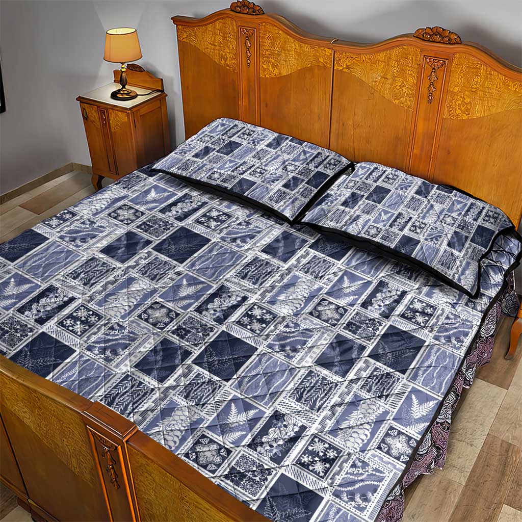 Vintage Aloha Block Quilt Quilt Bed Set Blue Inspired Lei Motifs - Polynesian Pride