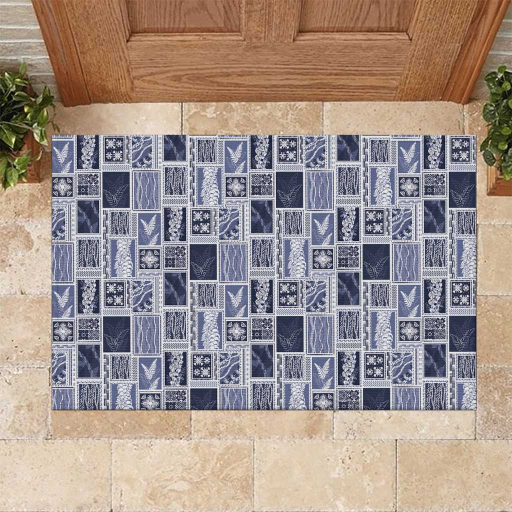 Vintage Aloha Block Quilt Rubber Doormat Blue Inspired Lei Motifs LT9 Blue - Polynesian Pride
