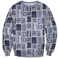 Vintage Aloha Block Quilt Sweatshirt Blue Inspired Lei Motifs LT9 Unisex Blue - Polynesian Pride