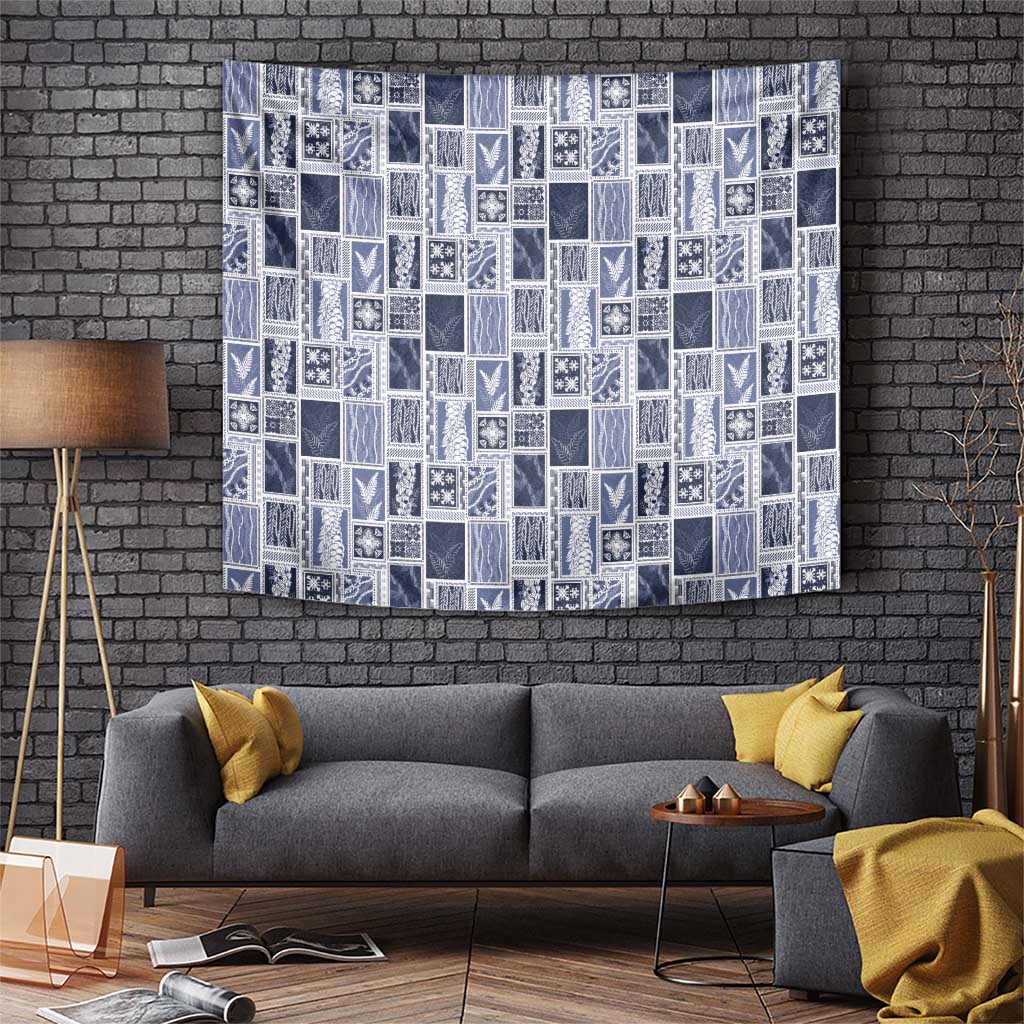 Vintage Aloha Block Quilt Tapestry Blue Inspired Lei Motifs LT9 Blue - Polynesian Pride