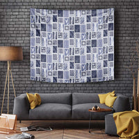 Vintage Aloha Block Quilt Tapestry Blue Inspired Lei Motifs LT9 Blue - Polynesian Pride