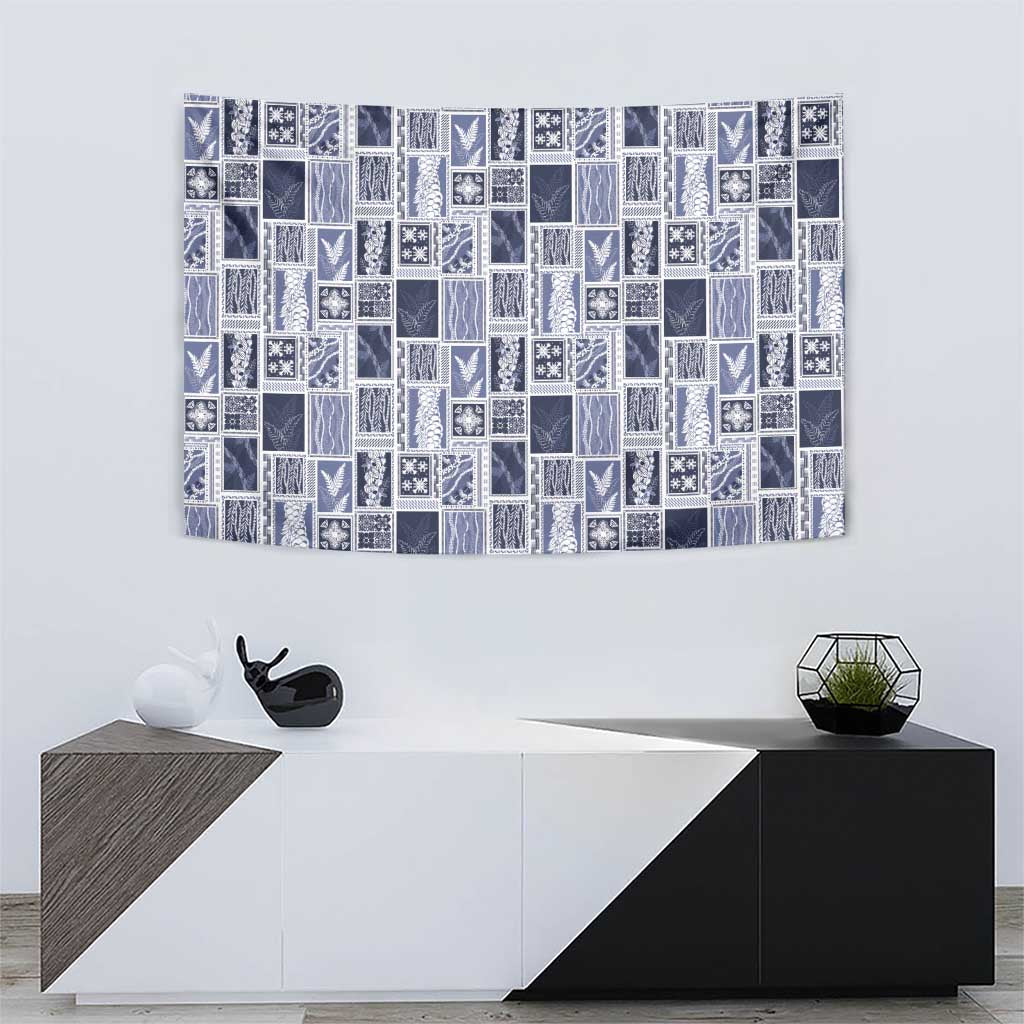 Vintage Aloha Block Quilt Tapestry Blue Inspired Lei Motifs LT9 - Polynesian Pride
