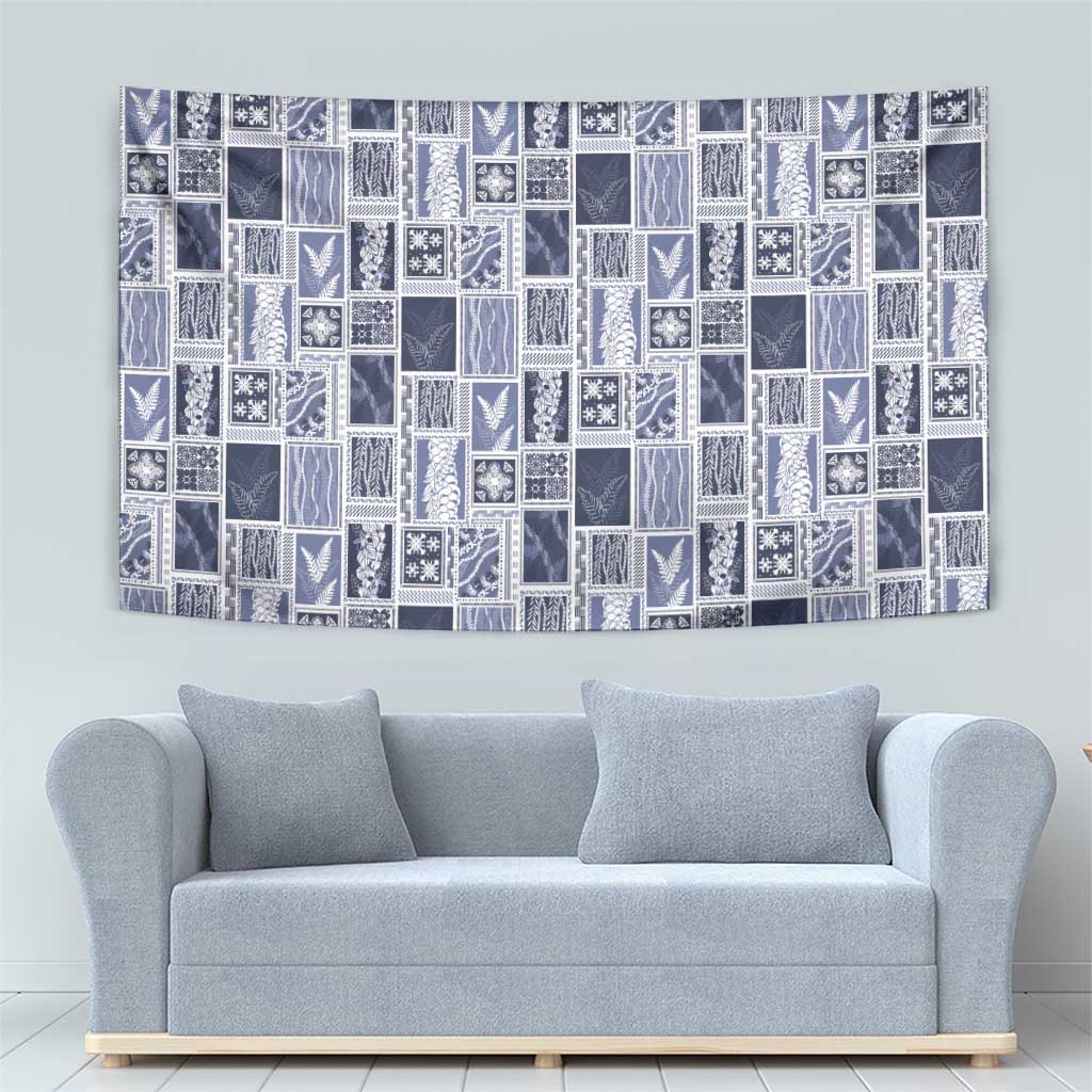 Vintage Aloha Block Quilt Tapestry Blue Inspired Lei Motifs LT9 - Polynesian Pride