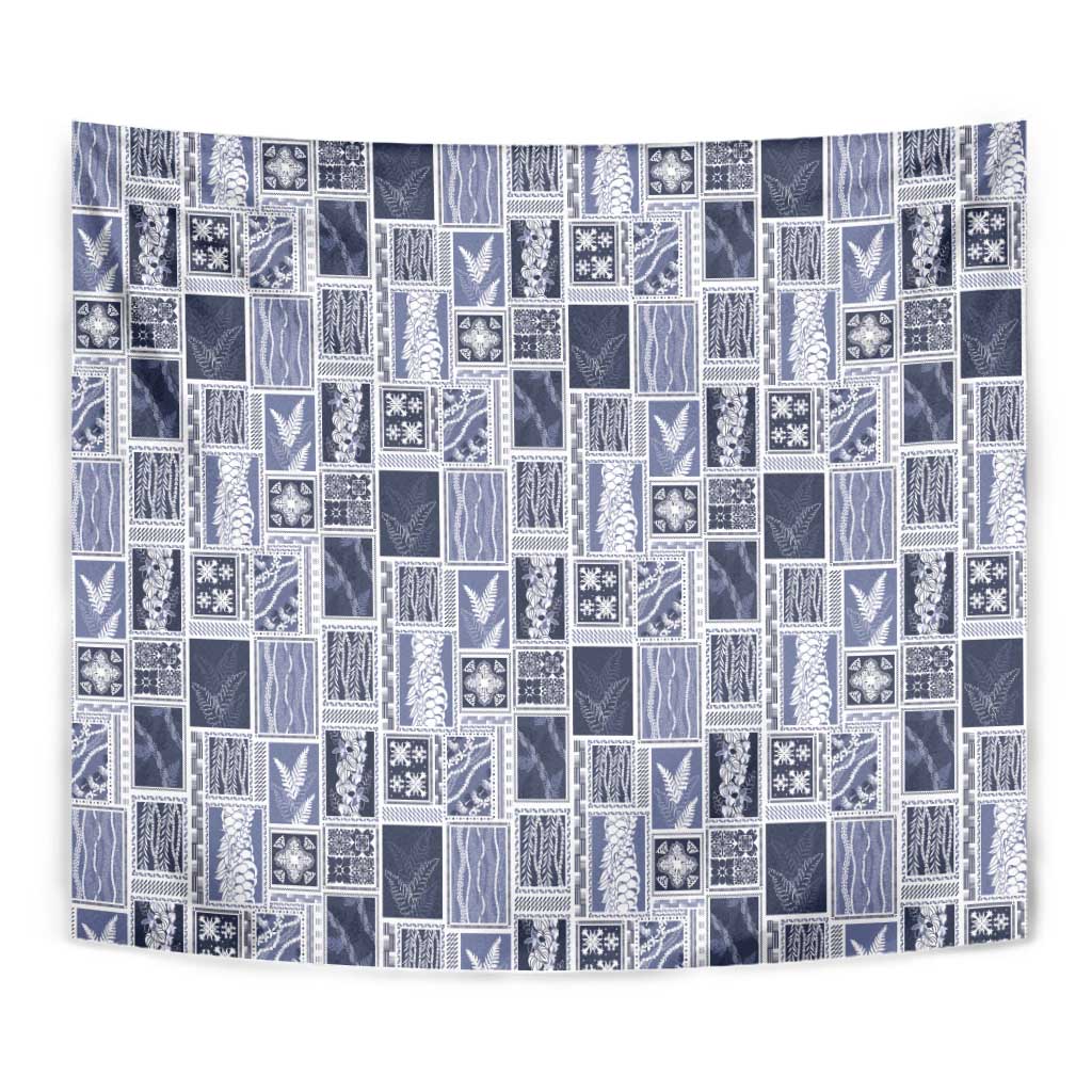 Vintage Aloha Block Quilt Tapestry Blue Inspired Lei Motifs LT9 - Polynesian Pride