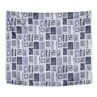 Vintage Aloha Block Quilt Tapestry Blue Inspired Lei Motifs LT9 - Polynesian Pride