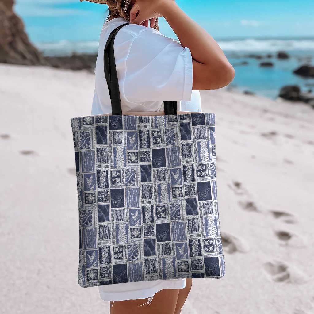 Vintage Aloha Block Quilt Tote Bag Blue Inspired Lei Motifs - Polynesian Pride