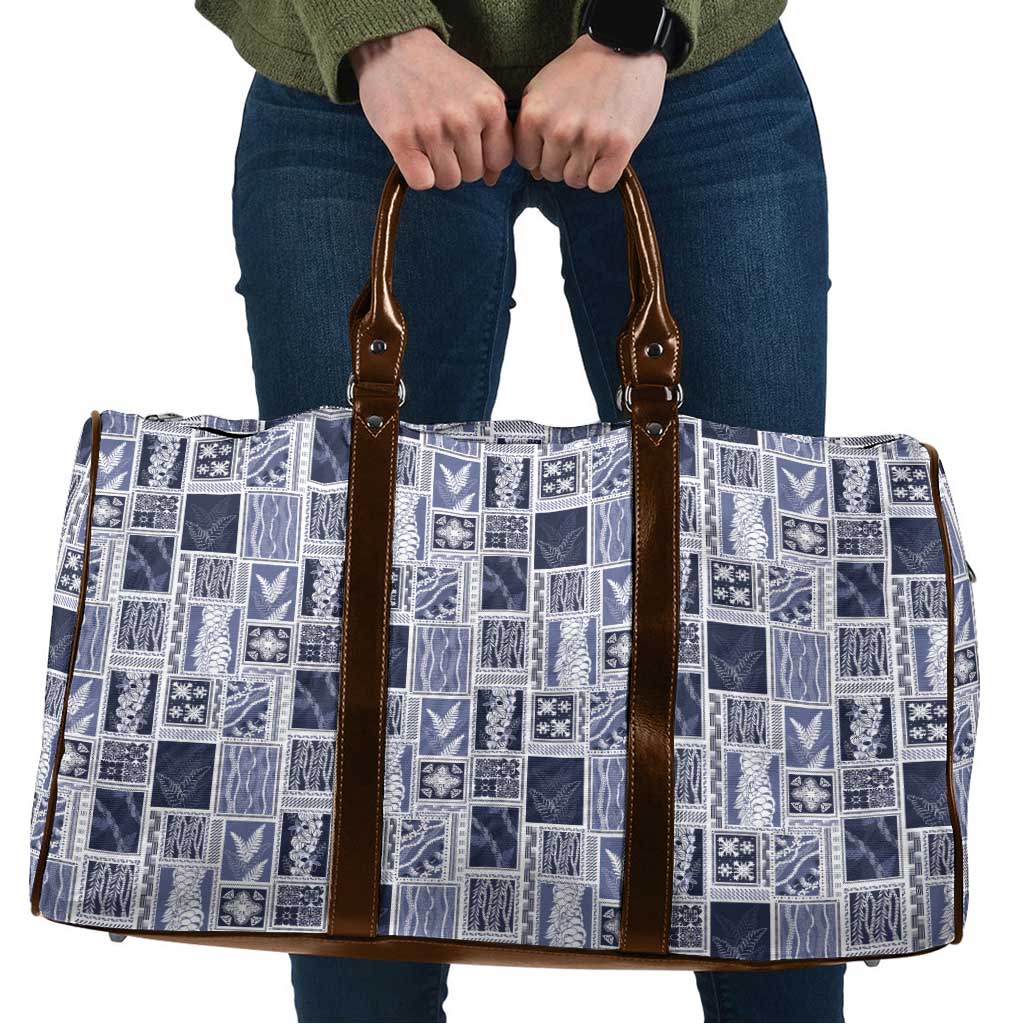 Vintage Aloha Block Quilt Travel Bag Blue Inspired Lei Motifs - Polynesian Pride