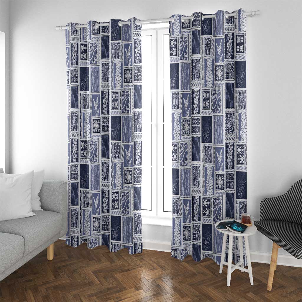 Vintage Aloha Block Quilt Window Curtain Blue Inspired Lei Motifs - Polynesian Pride