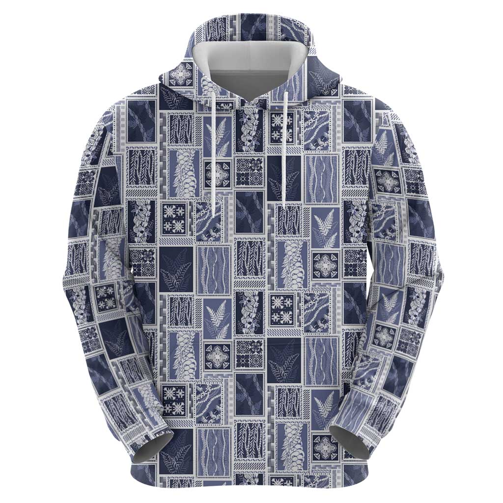Vintage Aloha Block Quilt Zip Hoodie Blue Inspired Lei Motifs - Polynesian Pride