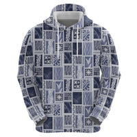 Vintage Aloha Block Quilt Zip Hoodie Blue Inspired Lei Motifs - Polynesian Pride