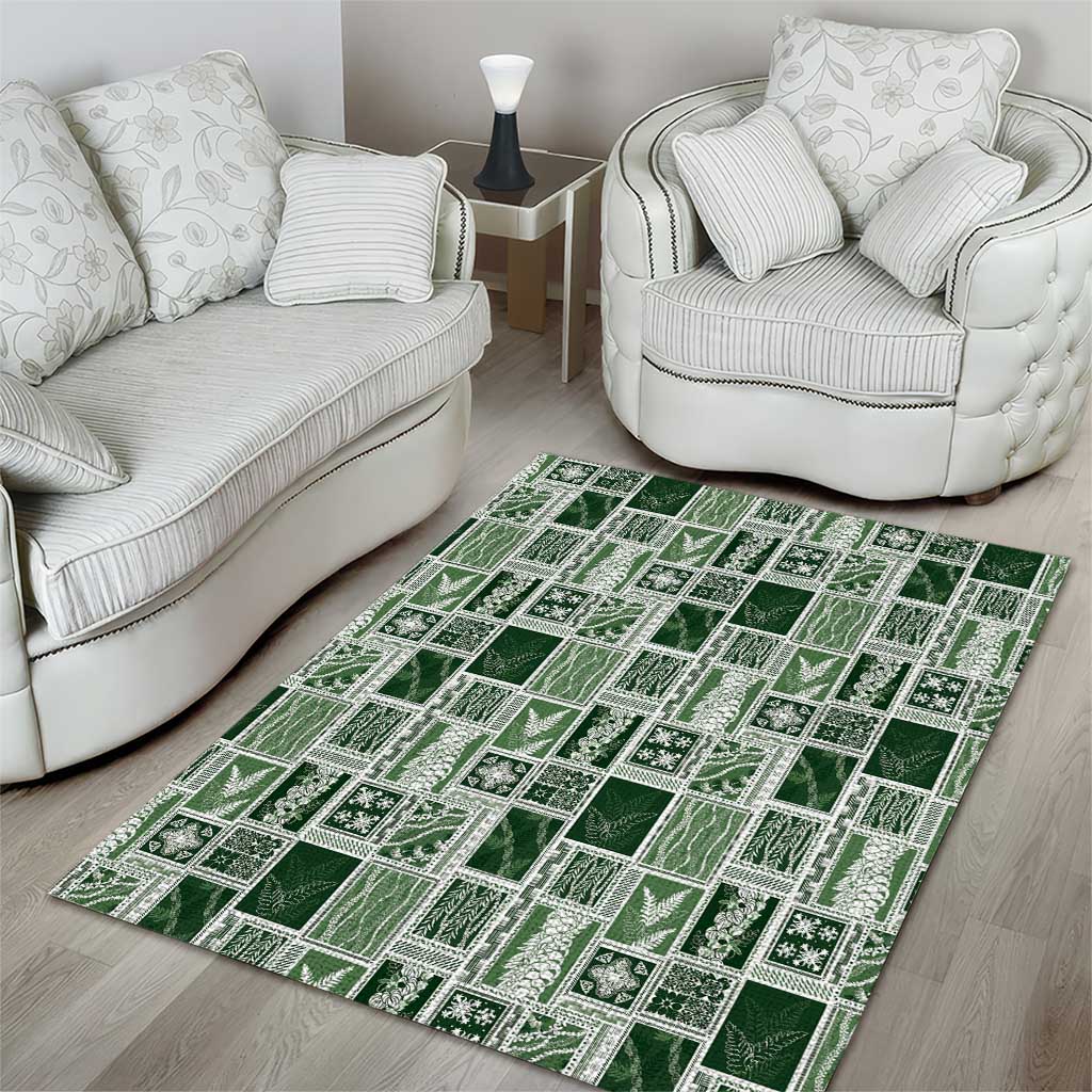 Vintage Aloha Block Quilt Area Rug Green Inspired Lei Motifs - Polynesian Pride