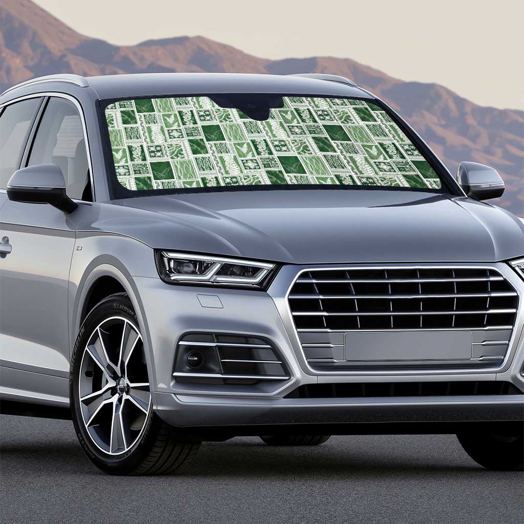 Vintage Aloha Block Quilt Auto Sun Shade Green Inspired Lei Motifs - Polynesian Pride