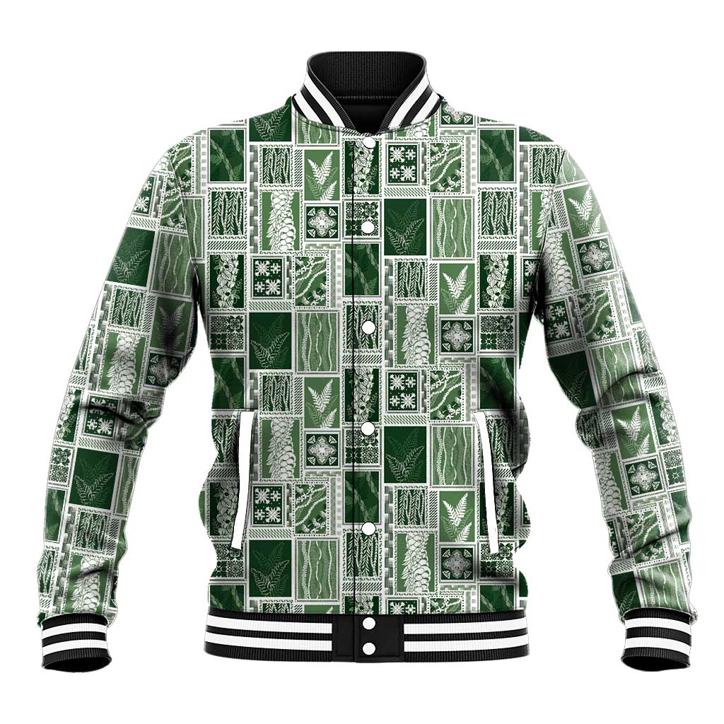 Vintage Aloha Block Quilt Baseball Jacket Green Inspired Lei Motifs LT9 Unisex Green - Polynesian Pride