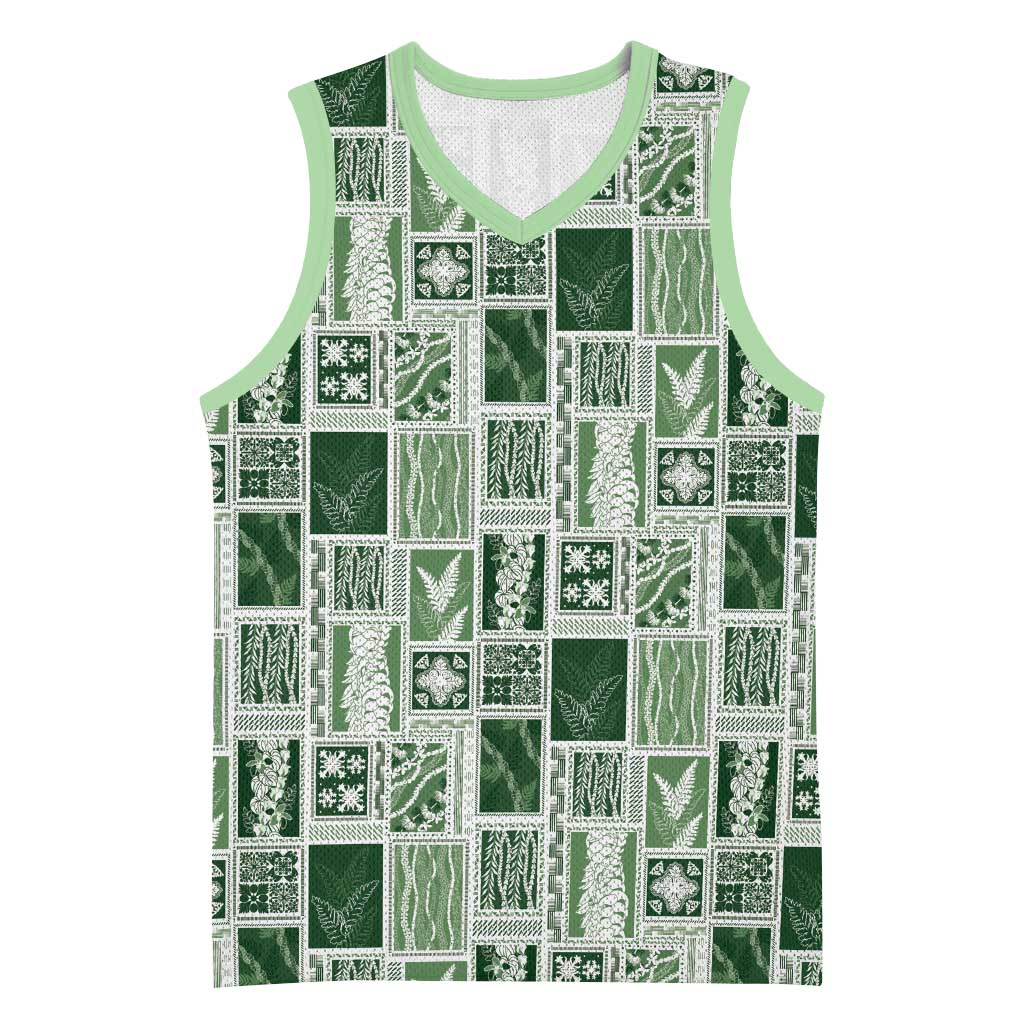 Vintage Aloha Block Quilt Basketball Jersey Green Inspired Lei Motifs LT9 Unisex Green - Polynesian Pride