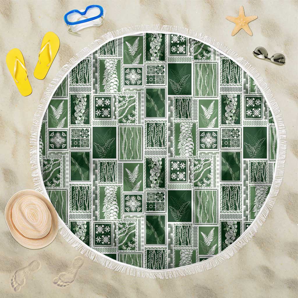 Vintage Aloha Block Quilt Beach Blanket Green Inspired Lei Motifs - Polynesian Pride