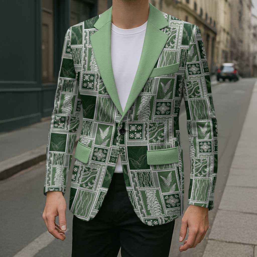 Vintage Aloha Block Quilt Blazer Green Inspired Lei Motifs - Polynesian Pride