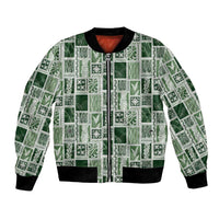 Vintage Aloha Block Quilt Bomber Jacket Green Inspired Lei Motifs LT9 Unisex Green - Polynesian Pride