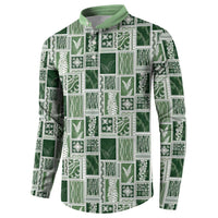 Vintage Aloha Block Quilt Button Sweatshirt Green Inspired Lei Motifs LT9 - Polynesian Pride