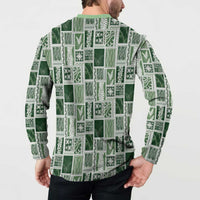 Vintage Aloha Block Quilt Button Sweatshirt Green Inspired Lei Motifs LT9 - Polynesian Pride